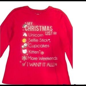 The Children’s Place Girls Red Long Sleeve Holiday Tee Shirt Size XL NWOT